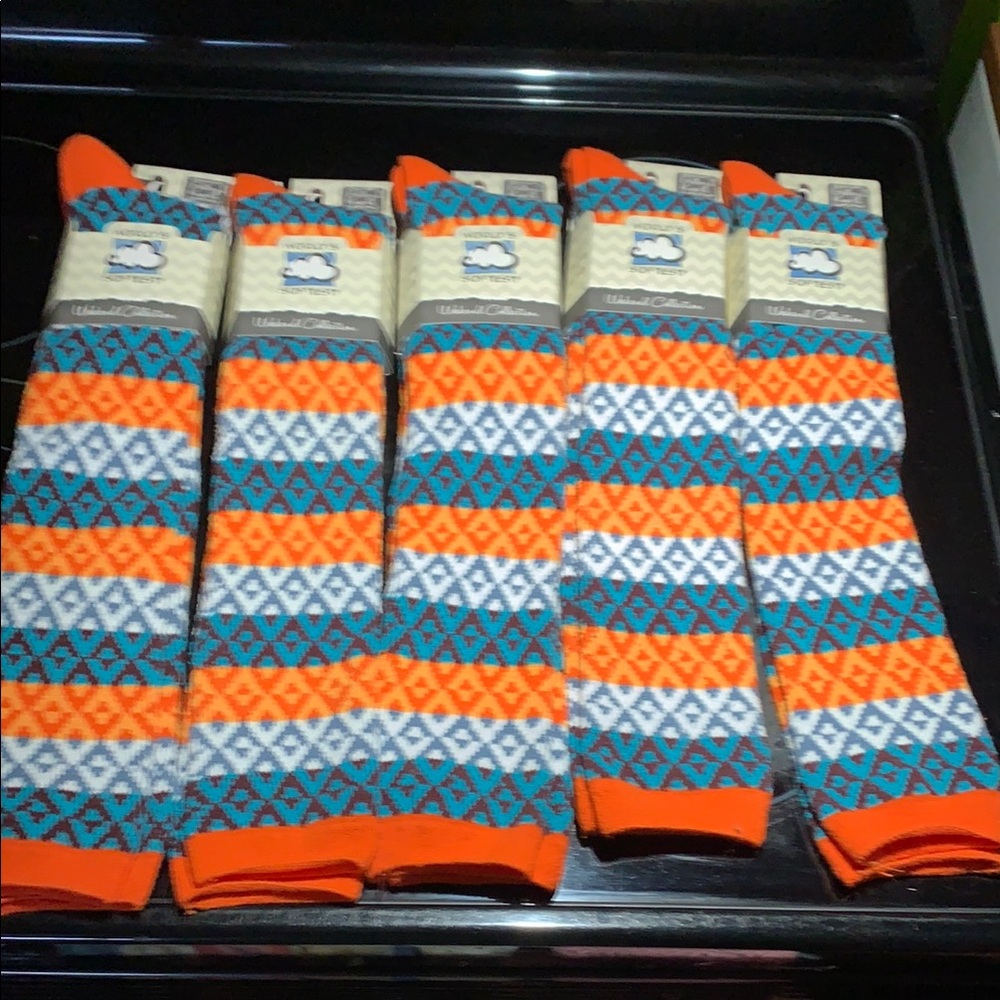 Gallery Orange and Blue Casual Knee High Socks with Striped Pattern.